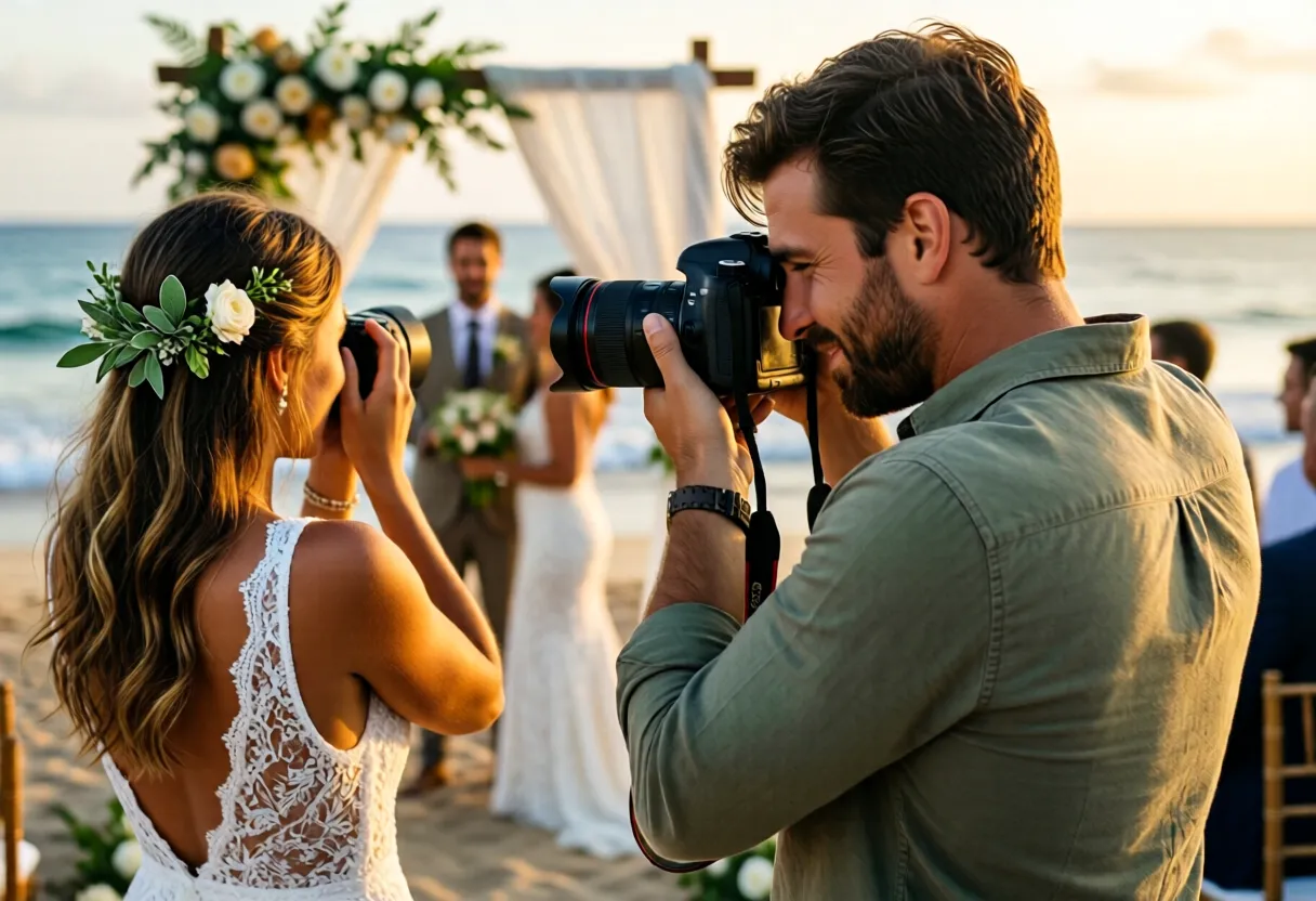 Fotógrafo de bodas trabajando durante la ceremonia