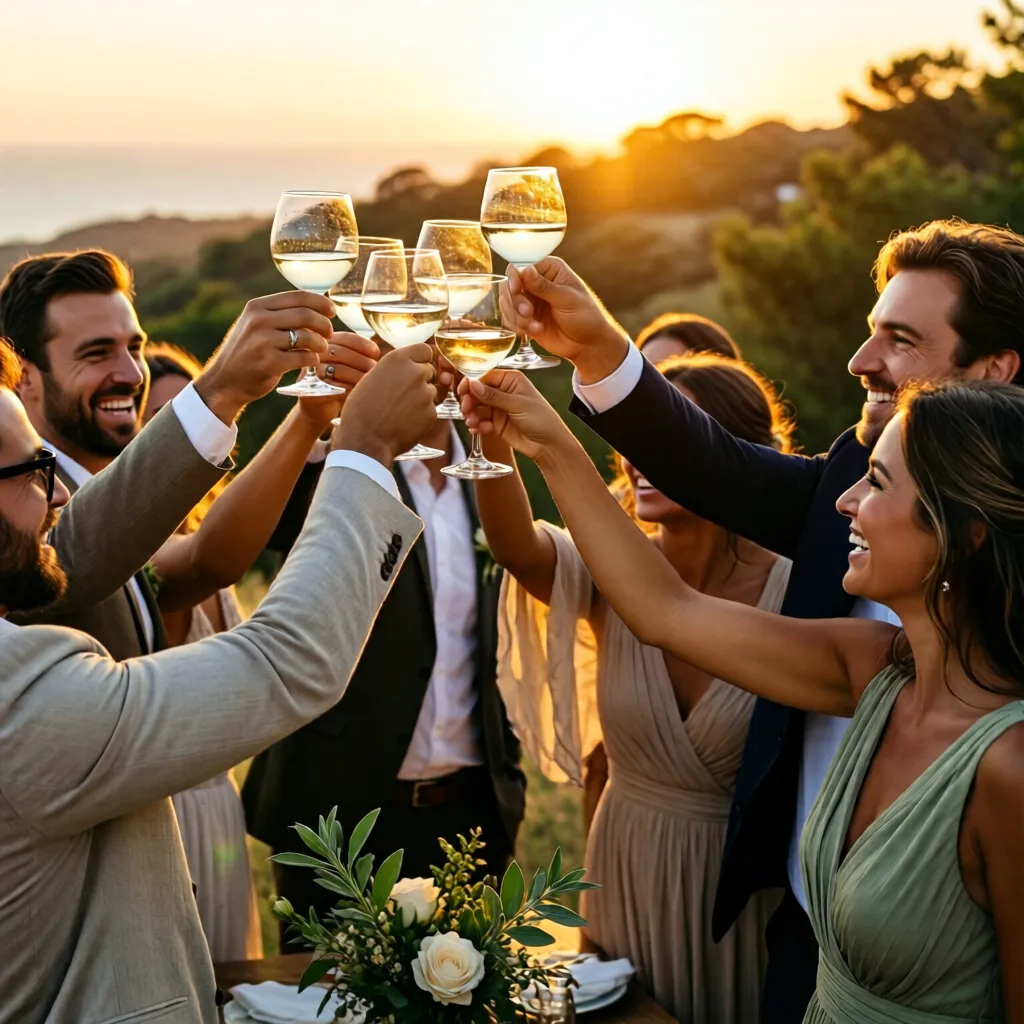 Invitados brindando en una boda